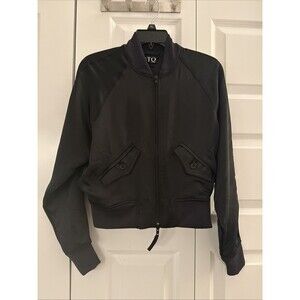 GATQ Satin Bomber Black Jacket with Elastic Waistband Women's Size XS NWT